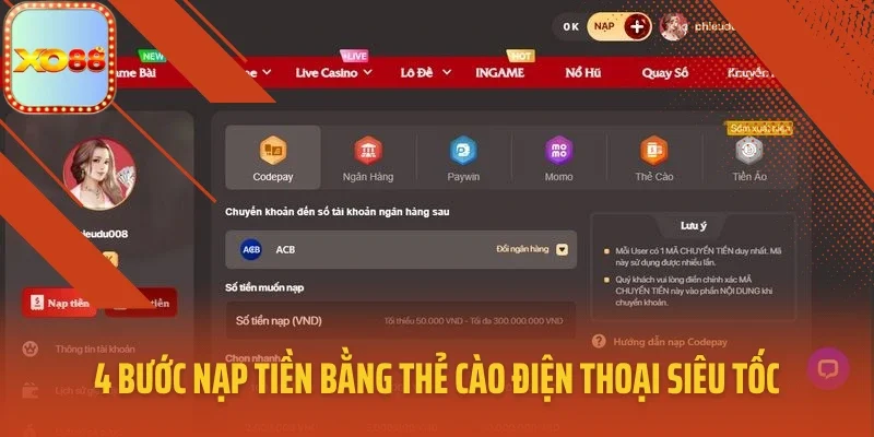 4 bước nạp tiền bằng thẻ cào điện thoại siêu tốc