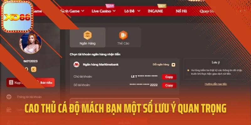 Cao thủ cá độ mách bạn một số lưu ý quan trọng khi rút tiền
