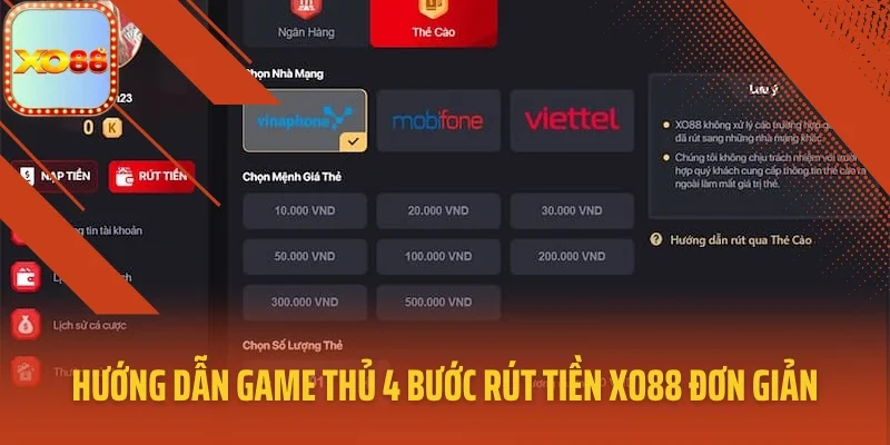 Hướng dẫn game thủ 4 bước rút tiền XO88 đơn giản